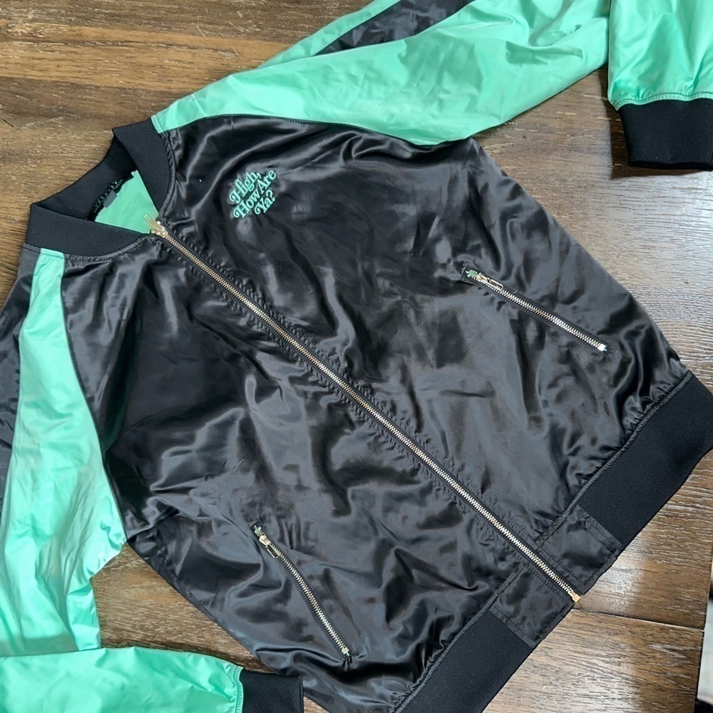 JEFREE Star fashion black and mint bomber jacket like new